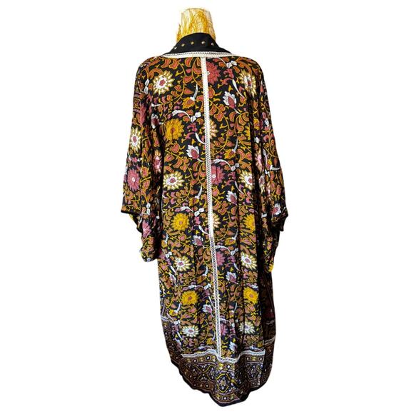 Cosmic Gypsy Atelier Feather Trim Kimono Robe 52" Festival Coat Unisex - Picture 4 of 6